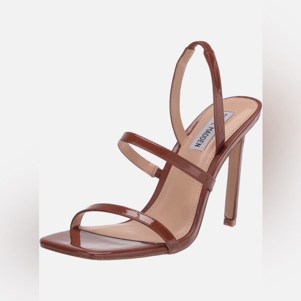 Steve Madden Gracey Cognac Brown Tan Patent Strappy Heels Size 6
